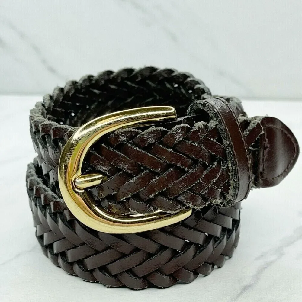 Brown Braided Woven Genuine Leather Belt Size Medium M Kids Youth